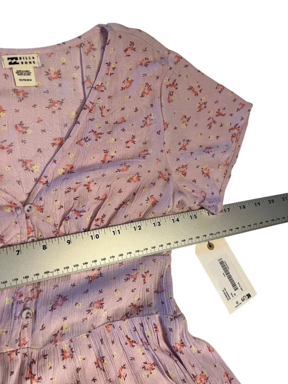 Billabong Womens Floral V-Neck babydoll Midi/Maxi Dress XS Pink lightweight - Picture 12 of 14